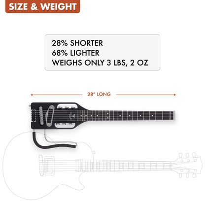 Traveler Guitar Ultra-Light Electric Guitar Matte Black | Portable Electric with Removable Lap Rest | Full 24 3/4" Scale Headless Guitar | Custom Gig Bag Included