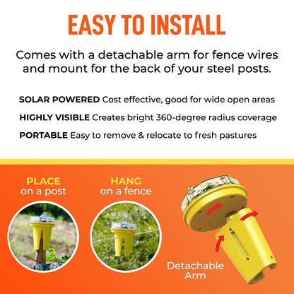 Solar Foxlights Predator Deterrent 9-LED Night Wildlife Repeller with 360° Coverage, Random Flashing Colors – Humane, Solar or Battery-Powered Protection for Chickens, Goats, Gardens Farms & Vineyards
