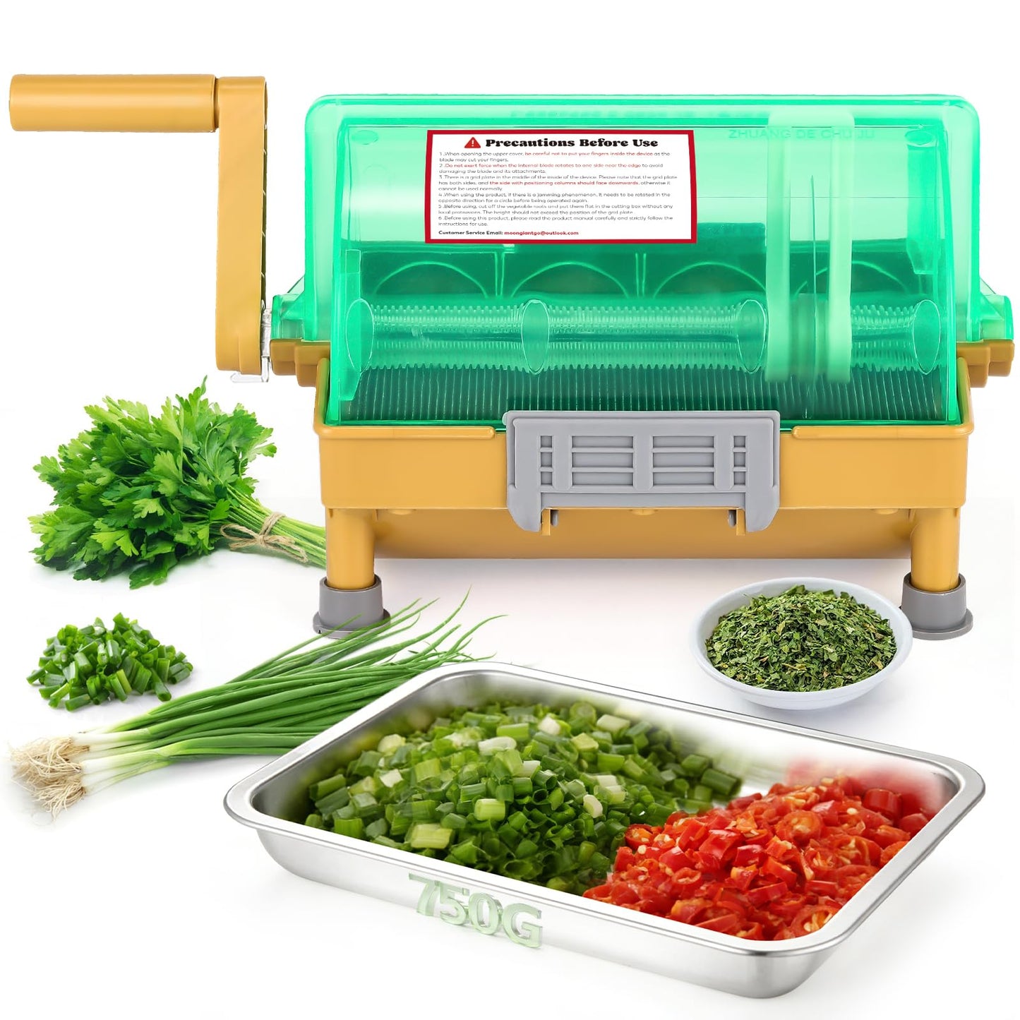 Moongiantgo Commercial Hand Scallion Cutter Green Onion Chopper Shredder Slicer, Stainless Steel Blade, Make 3MM Chopped Scallions/Green Onions/Spring Onions/Leeks/Cilantro/Garlic (Hand Crank)