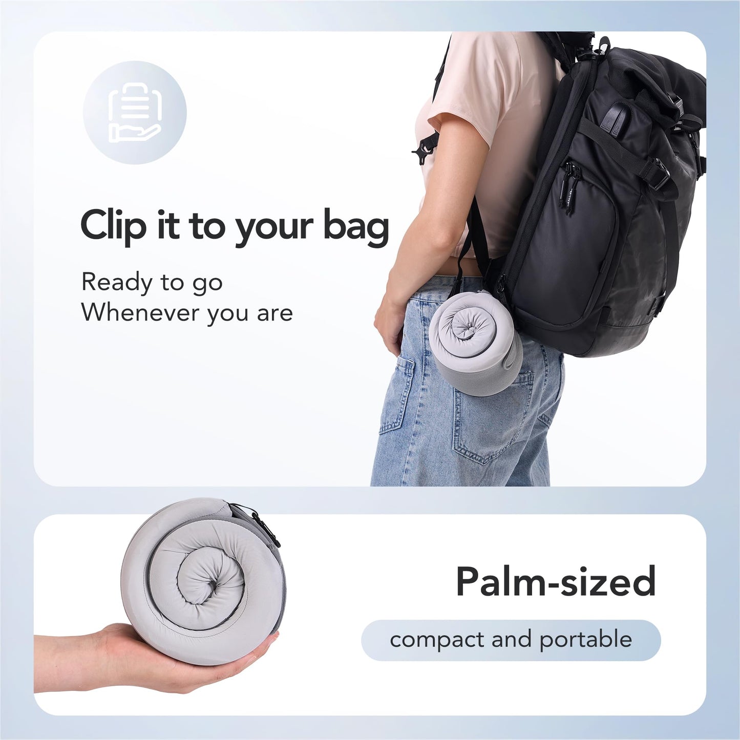 Travel Pillow, 100% Pure Memory Foam Travel Neck Pillow Airplane Neck Support Ergonomic Design for Traveling Suitable for Airplanes,Offices and Cars-Grey