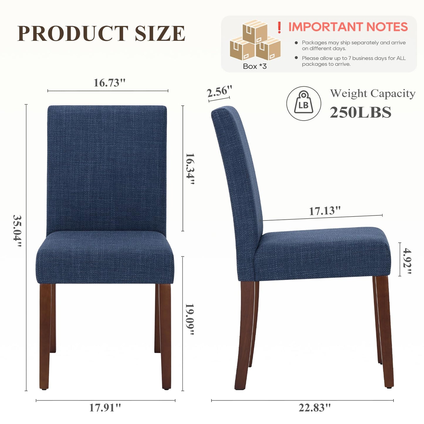 Upholstered Parsons Dining Chairs Set of 6, Modern Dining Room Chairs with Back, Fabric Kitchen Side Chairs with Wood Legs for Dinner Farmhouse Restaurant, Blue