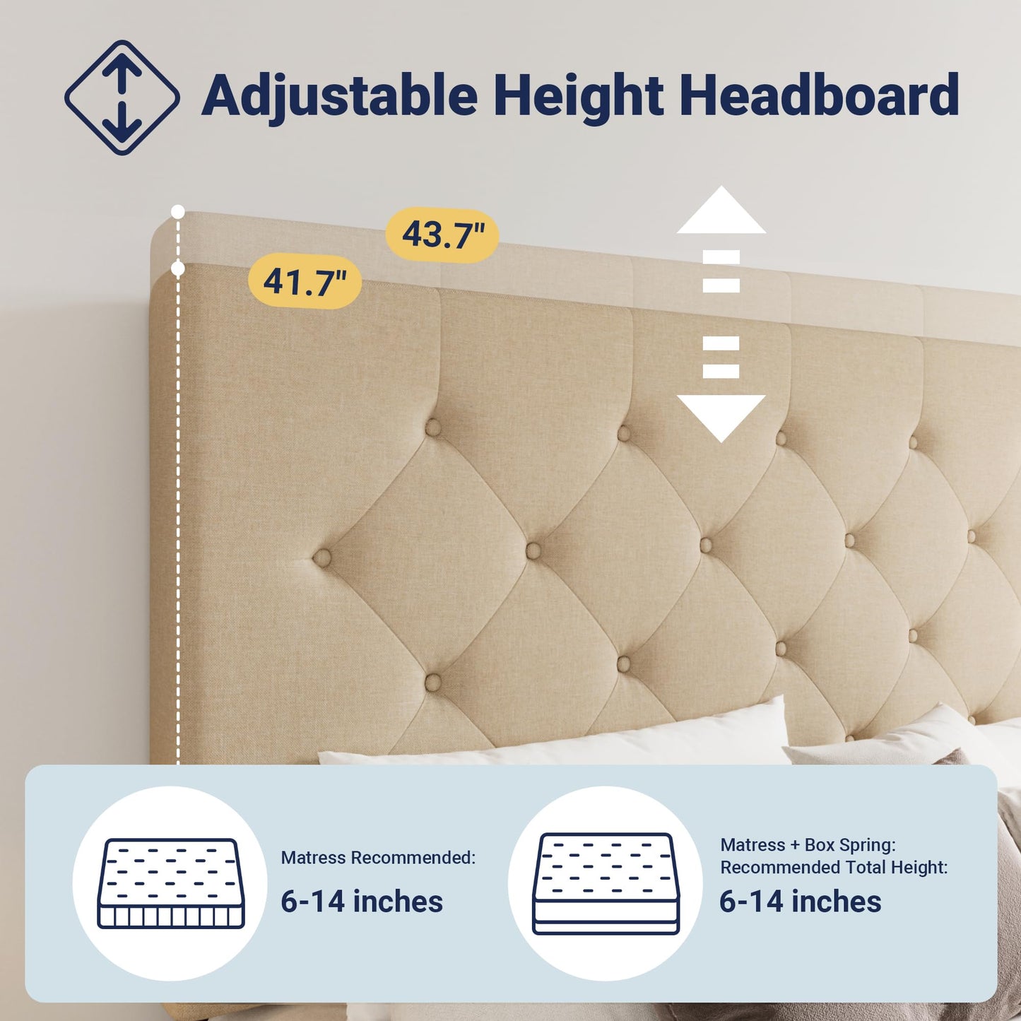 Allewie Upholstered King Size Platform Bed Frame with 4 Storage Drawers and Headboard, Diamond Stitched Button Tufted, Mattress Foundation with Wooden Slats Support, No Box Spring Needed, Beige