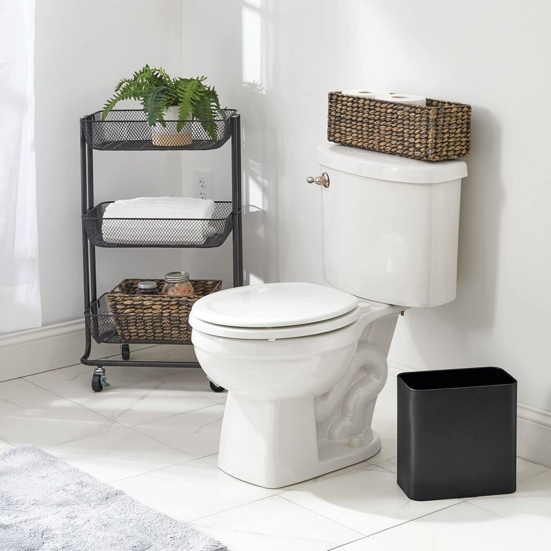 mDesign Small Metal 2.4 Gallon/9 Liter Trash Can Wastebasket Garbage Bin for Bathroom, Slim Rubbish Waste Bin Trashcans - Mirri Collection - Black
