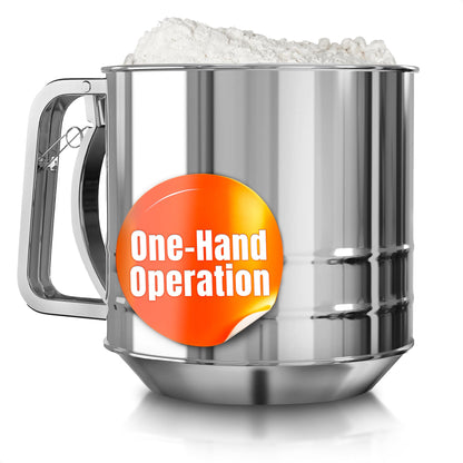 5 Cup Flour Sifter for Baking – Large Capacity Flour Sifter Stainless Steel with Double Mesh, Easy One-Hand Use & Dishwasher Safe – Baking Tools for Sifting Powdered Sugar, Cocoa & Cookies Decoration