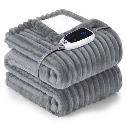 SEALY Electric Blanket Full Size, Soft Ribbed Flannel to Sherpa Reversible Heated Blanket with 10 Heat Settings & 1-12 Hours Auto-Off Overheat Protection, Machine Washable, 72"x84" Beige