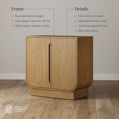 Nathan James Joey Mid Century Modern Storage Cabinet, Arched Accent Cabinet with Rounded Bottom Edges and Integrated Door Pull Cutouts, Light Brown
