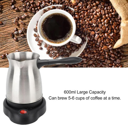 Electric Turkish Coffee Maker, 600ml Stainless Steel Arabic Pot, Tea Maker for Home Travel