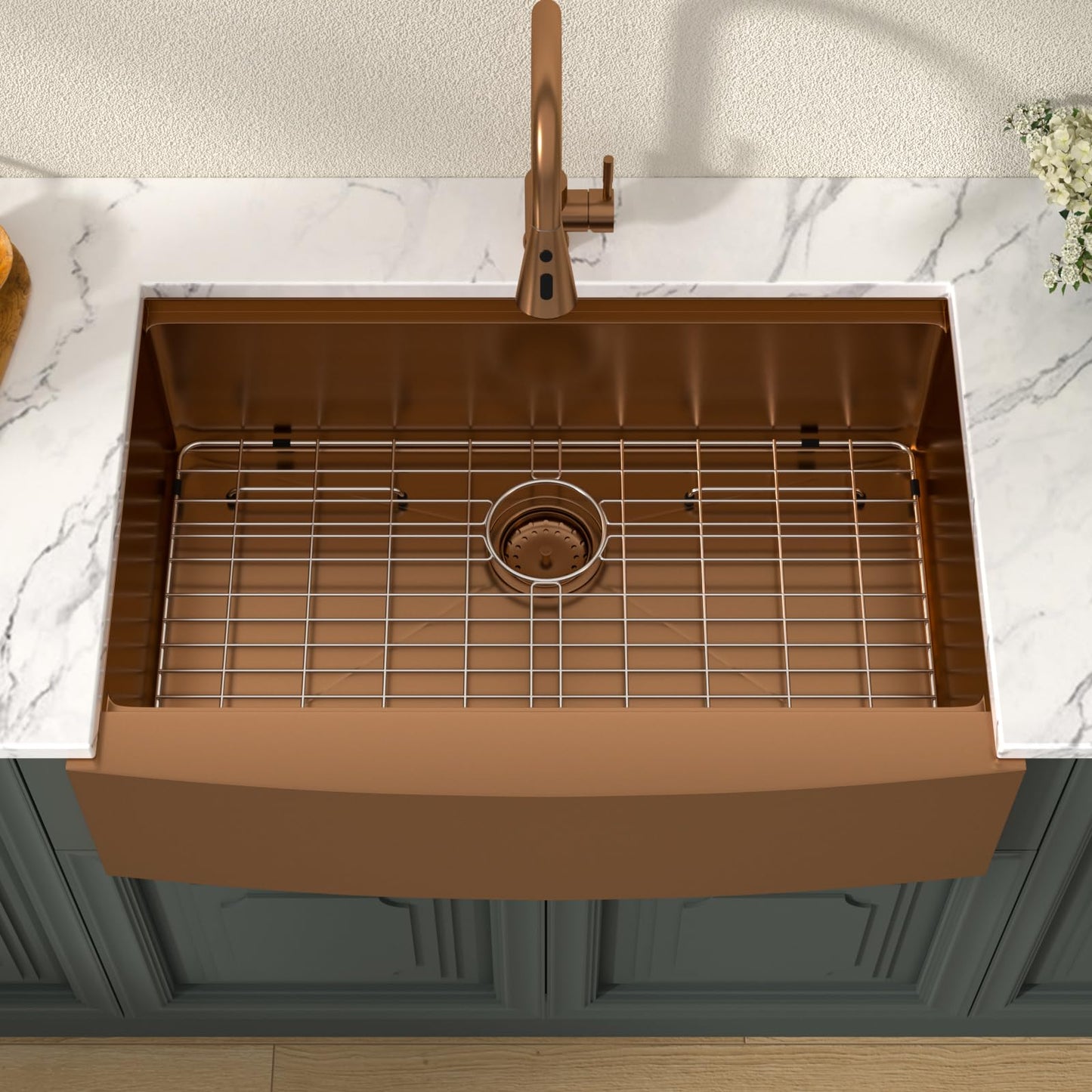 Lordear 33x21Inch Rose Gold Farmhouse Kitchen Sink Workstation SUS304 16-Gauge Stainless Steel Farmhouse Sink Apron Fron Farm Style Undermount Sinks, 33"x21"x10"