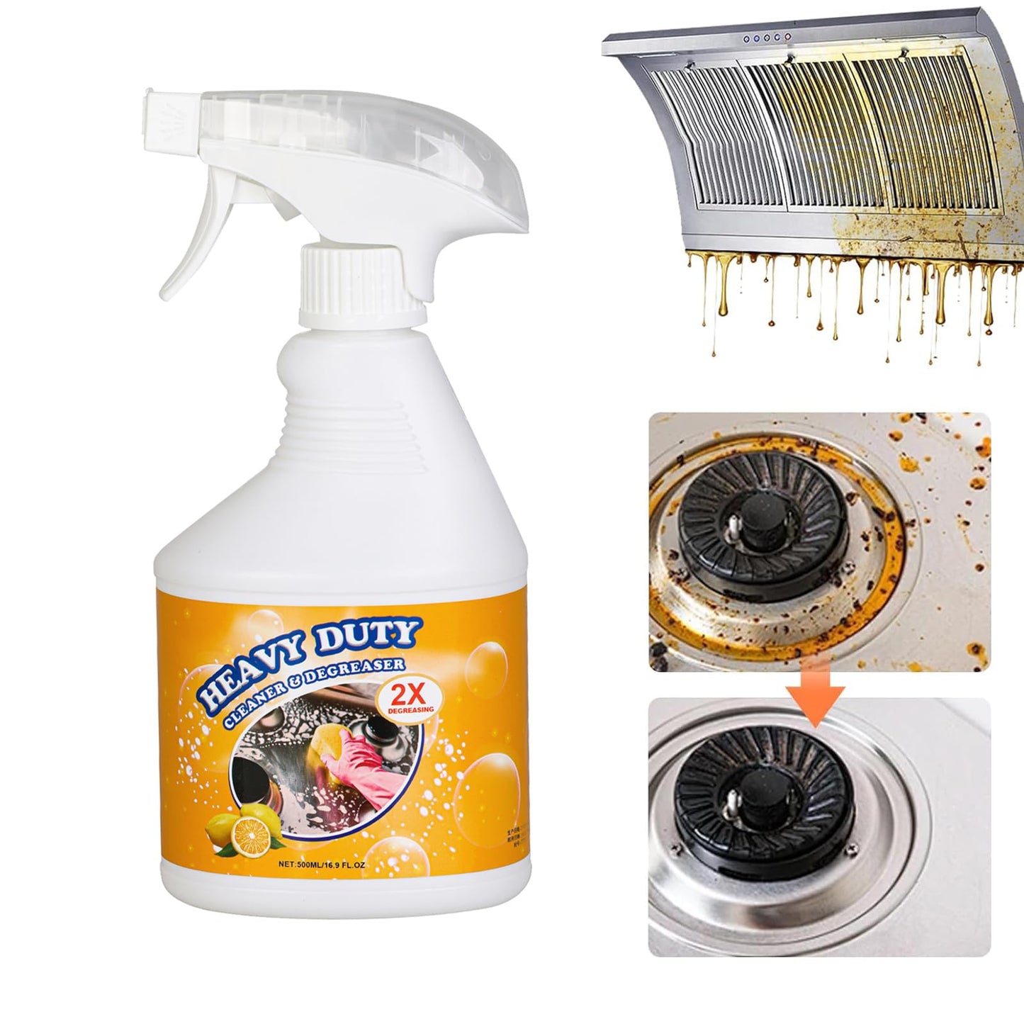 16.9 Fl Oz Clean Up Kitchen Oil Stains Spray, Kitchen Heavy Duty Cleaner Spray,All-Purpose Oil Stain Remover and Degreaser Spray, Multipurpose Foam Cleaner Spray, Kitchens Grease Cleaner