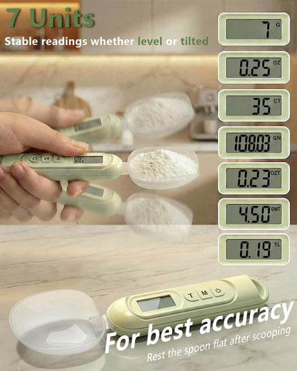 2026 Upgraded 2-In-1 Digital Measuring Spoon 【High-Precision 0.01oz/0.1g · Tested 10000+】 Baking Scale 【7-Unit】 Digital Kitchen Scale for Baking, Gram Scale for Weight Loss, Large & Small Scoop,Beige