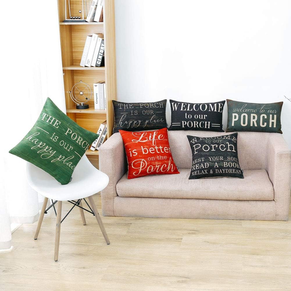 TRENDIN Farmhouse Porch Waist Pillow Cover - 20x12 inch Black Word Welcome to Our Porch Throw Pillow Cover