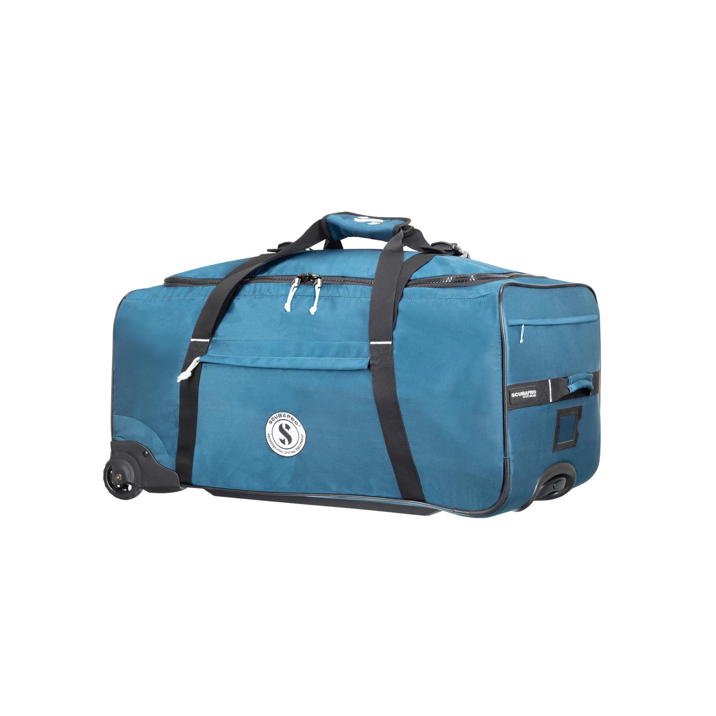 SCUBAPRO Sport 105 Wheeled Dive Bag with Telescopic Double-Bar Tow Handle, Carry Handles and Double Duffel Straps for Scuba Diving Gear, Denim Blue Color Fabric