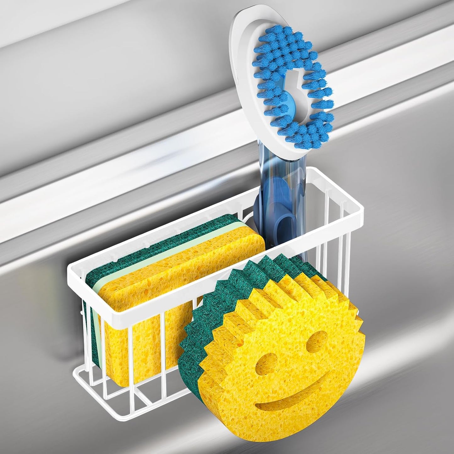 2 Cups/1 MURLONG Sponge Holder Smiley Face,Sink Caddy,Kitchen Organizer with Suction Adhesive Strips,Designed