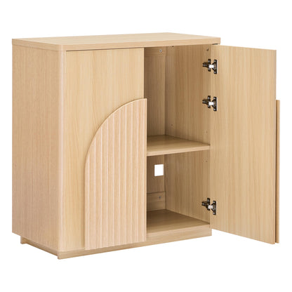 CHITA Sideboard Buffet Cabinet with Storage, Small Storage Cabinet with Doors and Shelves for Living Room Accent, Bar, Kitchen, Set of 2, Oak