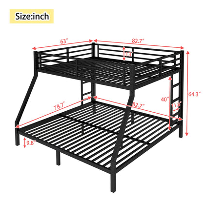 Bellemave Queen Over King Bunk Bed with 2 Side Ladders for Teens,Adults, Metal Bunk Bed Frame with Full-Length Guardrail for Dorm,Bedroom, Noise-Free Steel Slats, No Box Spring Required, Black