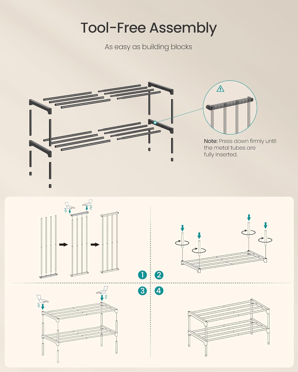 2-Tier Closet, 11.8 24.5 12.2 Inches, ULSA122BH01 SONGMICS Shoe Rack for Compact Metal Shoe Organizer Shelf