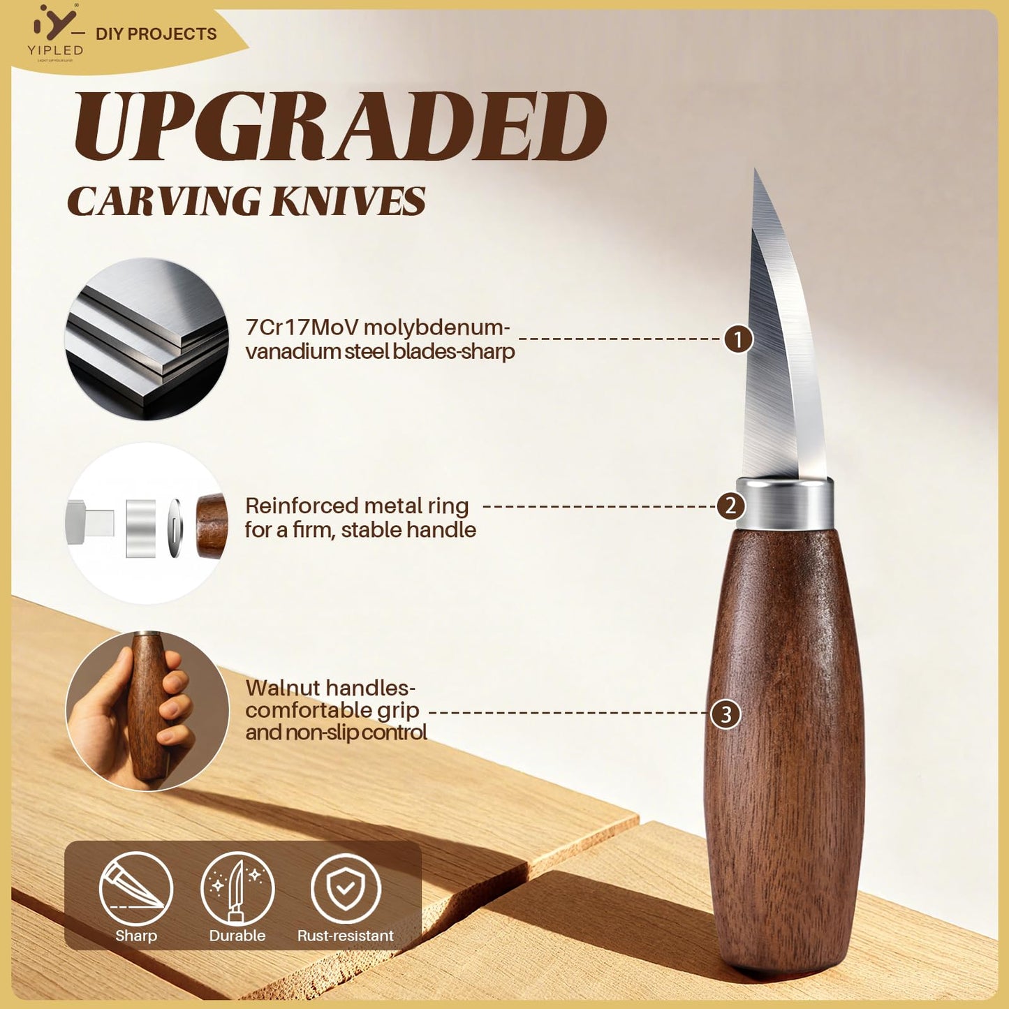Wood Carving Kit for Beginners, Wood Carving Tools with 3Pcs Whittling Knife 7Pcs Basswood Carving Blocks, Grade 5 Anti Cutting Gloves, Leather Strop, Polishing Compound, Entry-Level Carving Gift Set