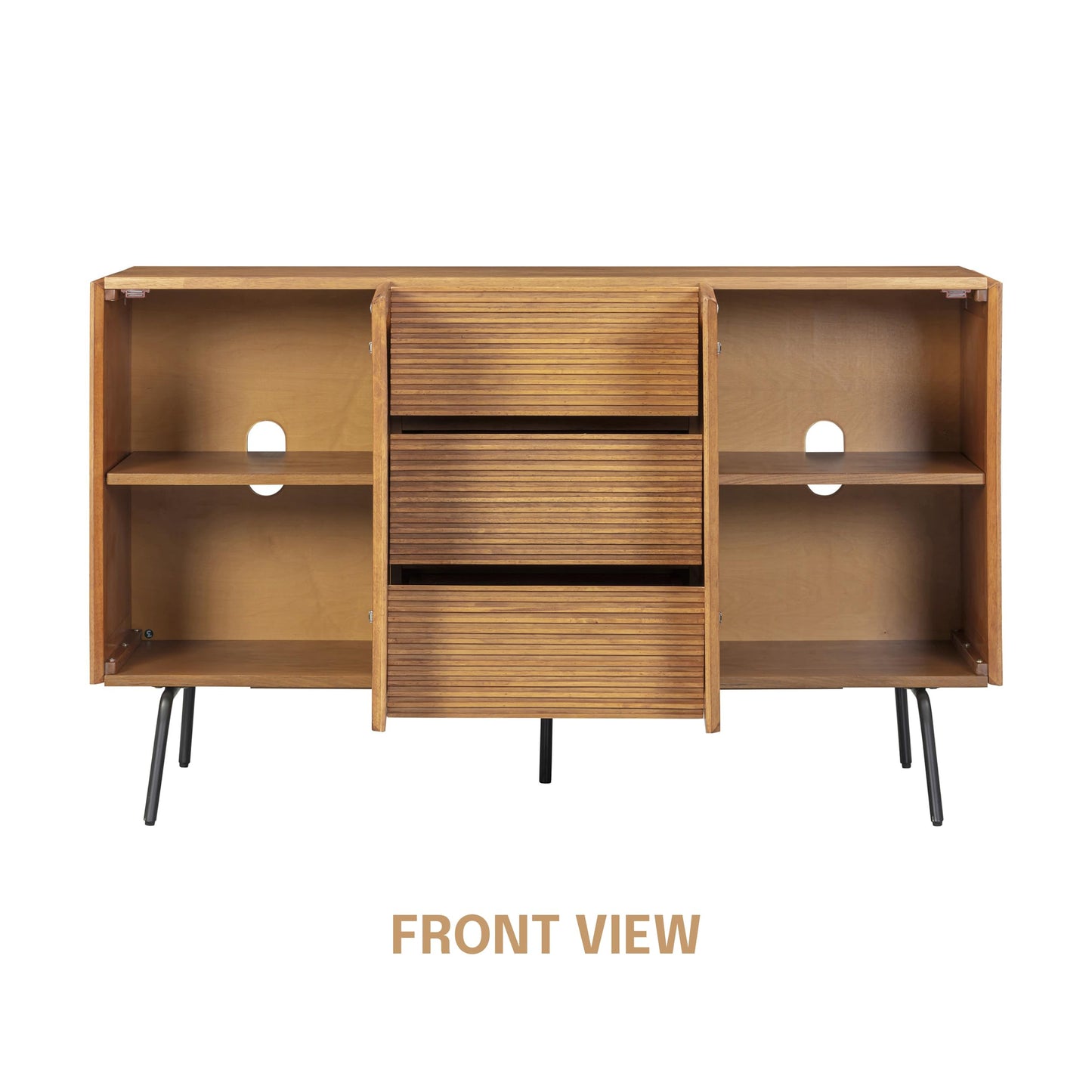 NTC MOSSIC Sideboard with 2 Doors and 3 Drawers, Buffet Cabinet with Natural Rattan and Metal Legs, Modern Storage Cabinet for Living Room, and Hallway, Effortless Assembly, Teak Look