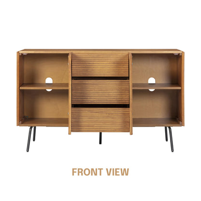 NTC MOSSIC Sideboard with 2 Doors and 3 Drawers, Buffet Cabinet with Natural Rattan and Metal Legs, Modern Storage Cabinet for Living Room, and Hallway, Effortless Assembly, Teak Look