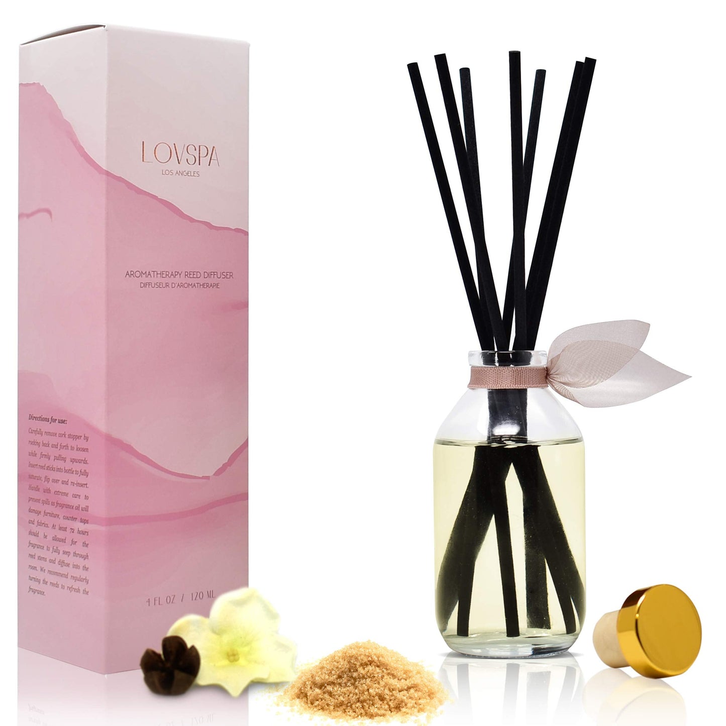 LOVSPA Reed Diffuser Set, Smoked Vanilla Scented Oil Diffuser with Sticks, Home Fragrance Accessories for Bathroom Shelf Decor, Aroma Diffusers for Home or Office Fall Decor, USA Made