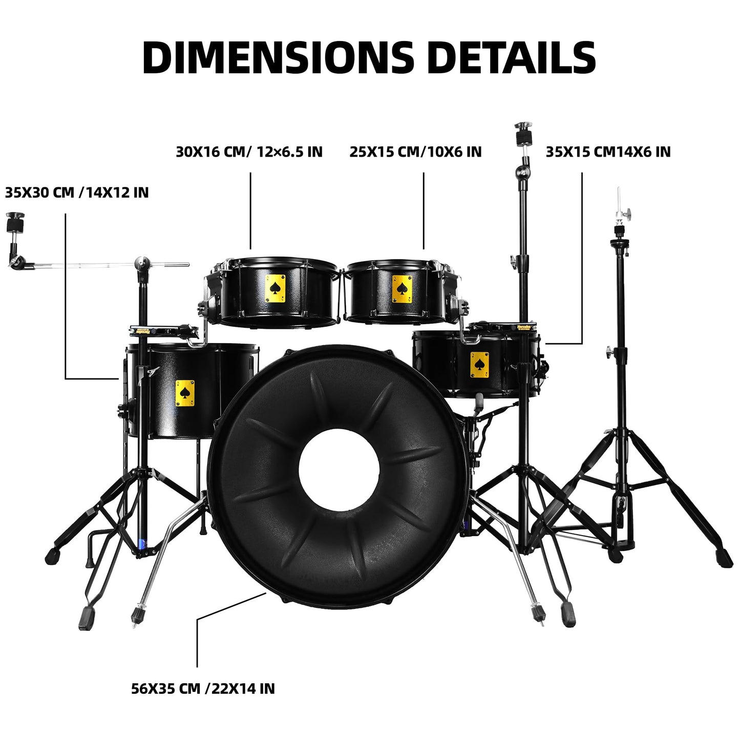 Beatello Metal Drum Set for Adults, 5-Piece Complete Acoustic Drum Kit with Independent Tom-Tom, Professional Resonant Metal Shells & Heavy Duty Stands for Beginners & Studio, Sleek Black