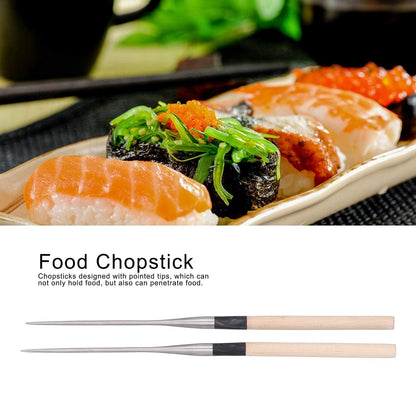 Sushi Chopsticks, 12.4in Stainless Steel Cooking Chopsticks with Wood Handle, Reusable Chop Sticks Dishwasher Safe for Frying, Hot Pot, Noodles and Japanese, Korean, Chinese Foods