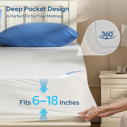 BEDLORE Queen Mattress Protector - Waterproof, Noiseless Cover with Deep Pocket for 6-18 Inch Mattresses | Soft & Breathable