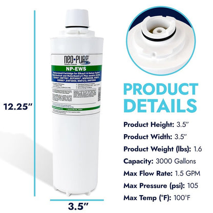 Neo-Pure NP-EWS Elkay Compatible Replacement Filter for the Elkay 51299C, 51300C and WSF6000R and Halsey Taylor 55898C - Single