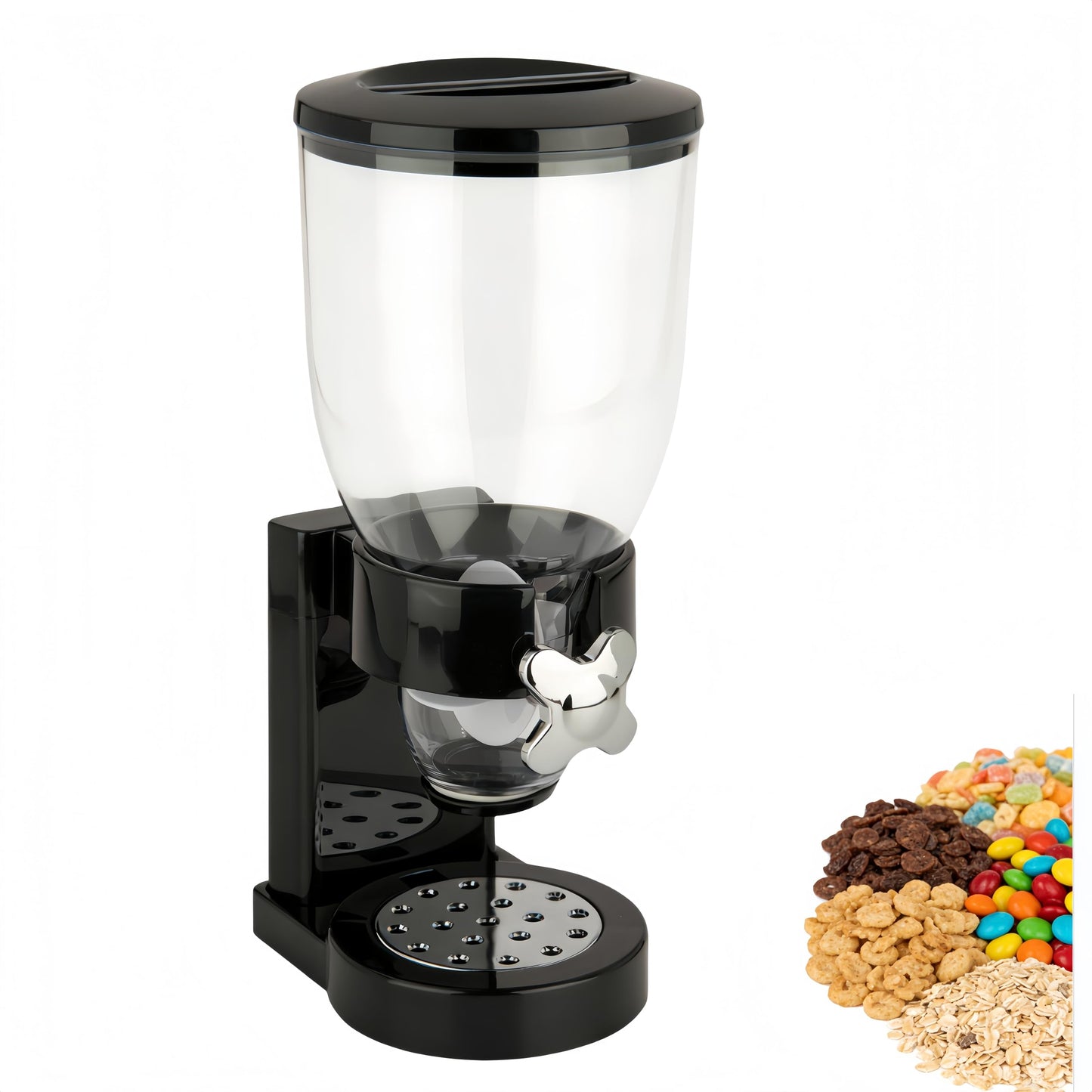 FindXeink Cereal Dispenser, Single Compartment Dry Food Storage Container, Airtight Grain Dispenser for Oatmeal, Snacks, Candy, Nuts, Pet Food, Countertop Dispenser with Rotating Portion Control