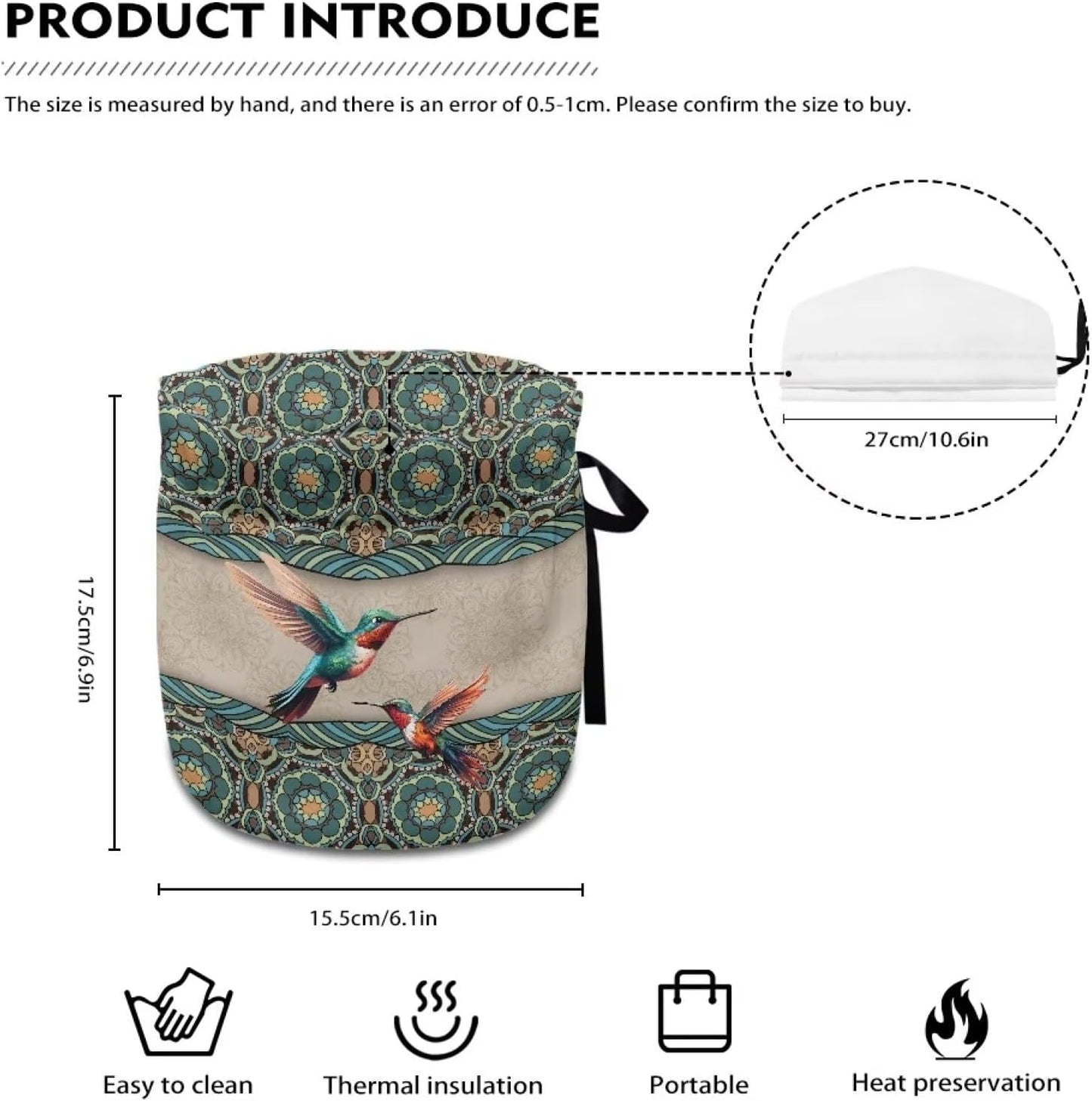 Boho Mandala Hummingbird Pattern Tea Cosy, Insulated Teapot Cover for Home Kitchen