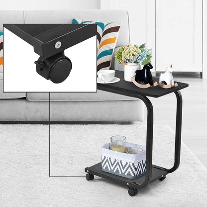 Tangkula Versatile C Table - Black Snack & Coffee Tray for Living Room