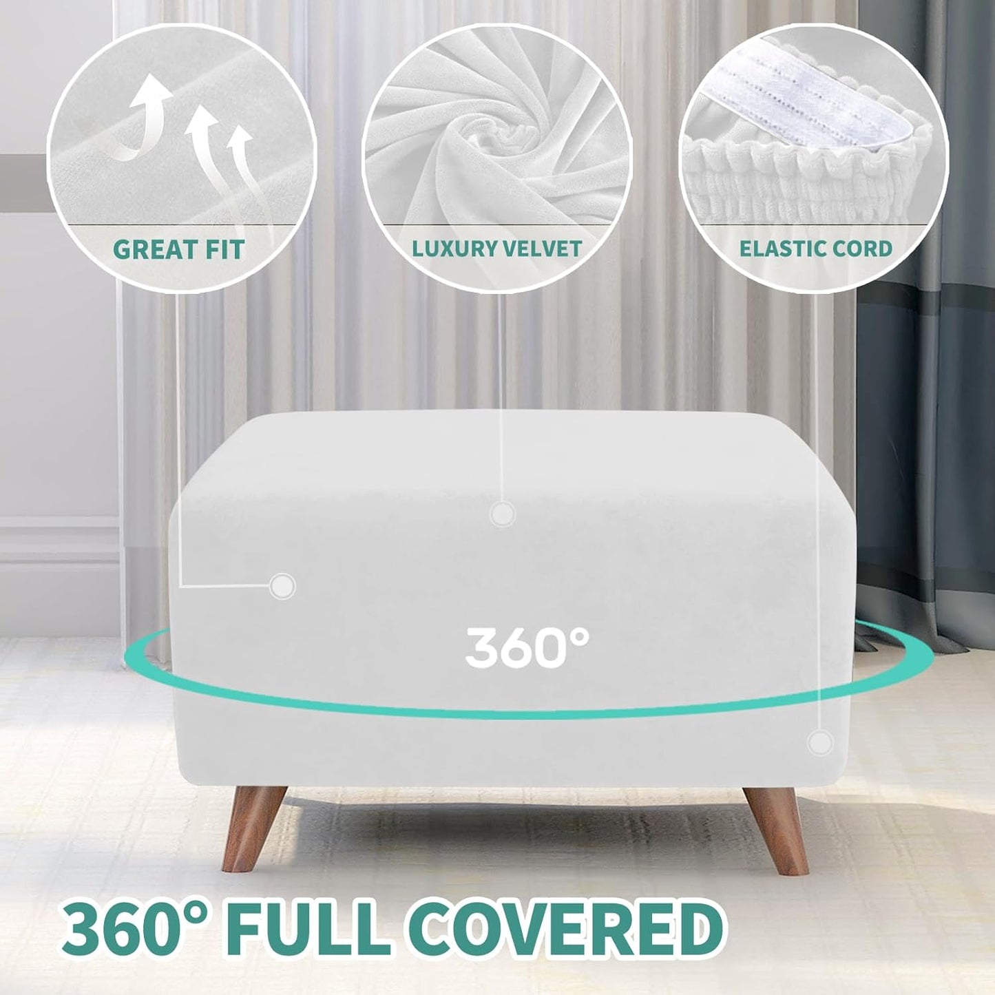 MAXIJIN Velvet Ottoman Cover Rectangular Stretch Square Ottoman Covers Slipcover Rectangle Washable Foot Stool Cover