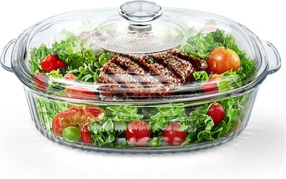 Reasim Glass Casserole Baking Dish - 2.8L/3Qt Oval Dish with Lid | Oven, Freezer & Microwave Safe