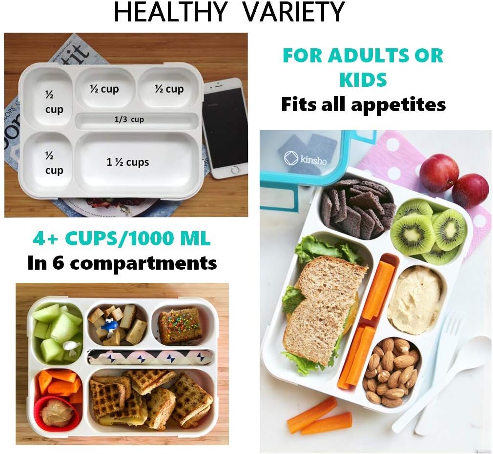 Bento Lunch Box for Kids & Adults, Leakproof Containers with 6 Compartments, BPA-Free Utensils, Blue & Pink Set