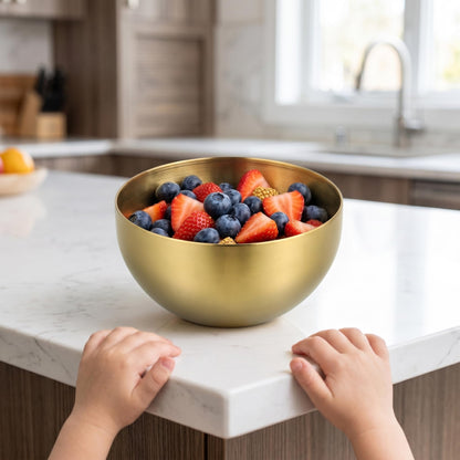 Cabilock Stainless Steel Gold Mixing Bowls 2pcs Gold Salad Bowls for Salads Fruits Noodles Rice 6 Inch Metal Serving Plates for Mixing, Cooking, Baking, Prepping