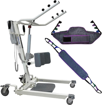 Tuffcare Stand Up Electric Patient Lift - Sit to Stand, Standing Lift, Rhino Lift with Manual Low Base - with Standing Sling (Medium) and Buttock Strap, 380 lb. Weight Capacity