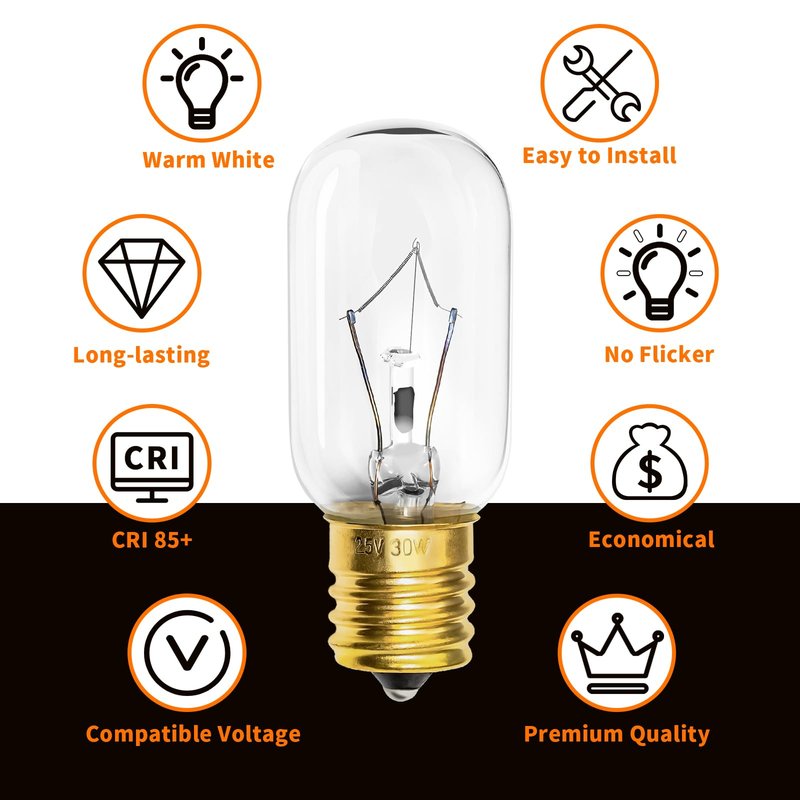 Belleone Light Bulb Fits for LG Microwave Oven - Compatible with LG Frigidaire Ken-more Whirlpool GE Over the Range Microwave, Dimmable 125V 30W E17 Base, Kitchen Night Light, Repalce 6912W1Z004B,4pcs