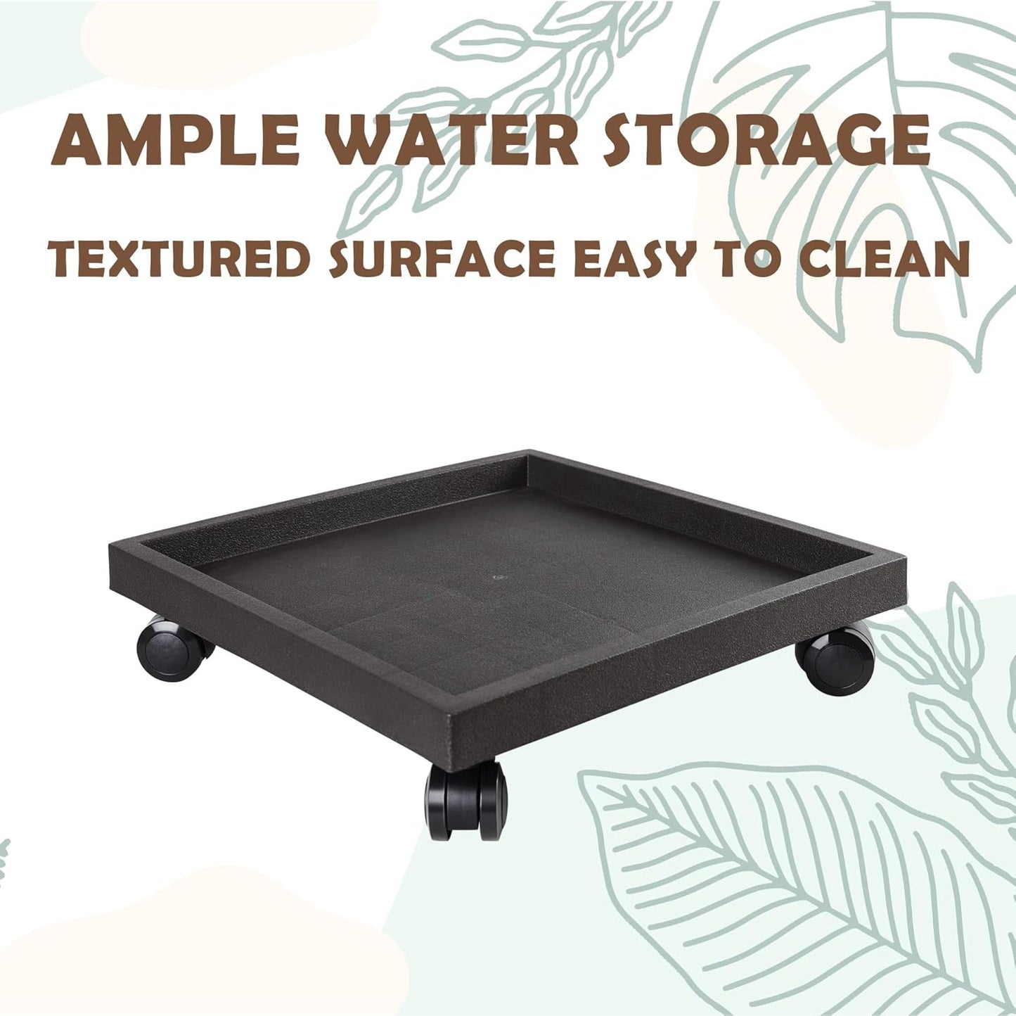 13 Inch Square Rolling Plant Caddy Saucer with Wheels, Heavy Duty Wheeled Planter Stand for Potted Plant, Coaster