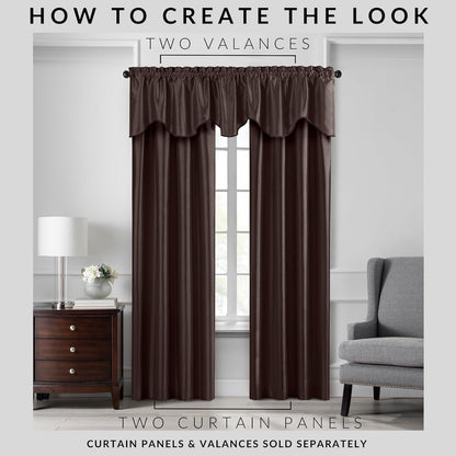 Elrene Home Fashions Colette Faux-Silk Scalloped Window Valance, Chocolate, 50 in x 21 in (Scalloped Valance)