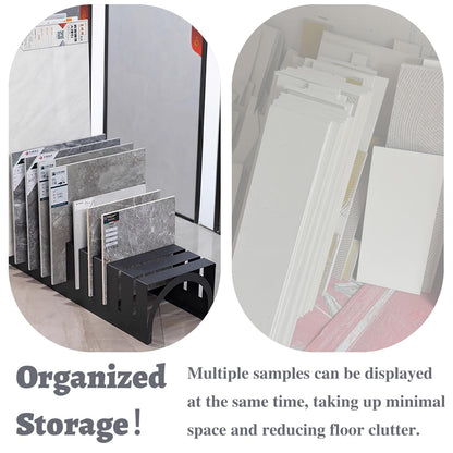 Elitix Waterfall Tile Sample Display Metal Rack, All-in-one Ceramic Tile Display Stand with 13 16 Card Slots, Wooden Boards Organizer Shelf for Retail Stores(Black,120x38x20cm)
