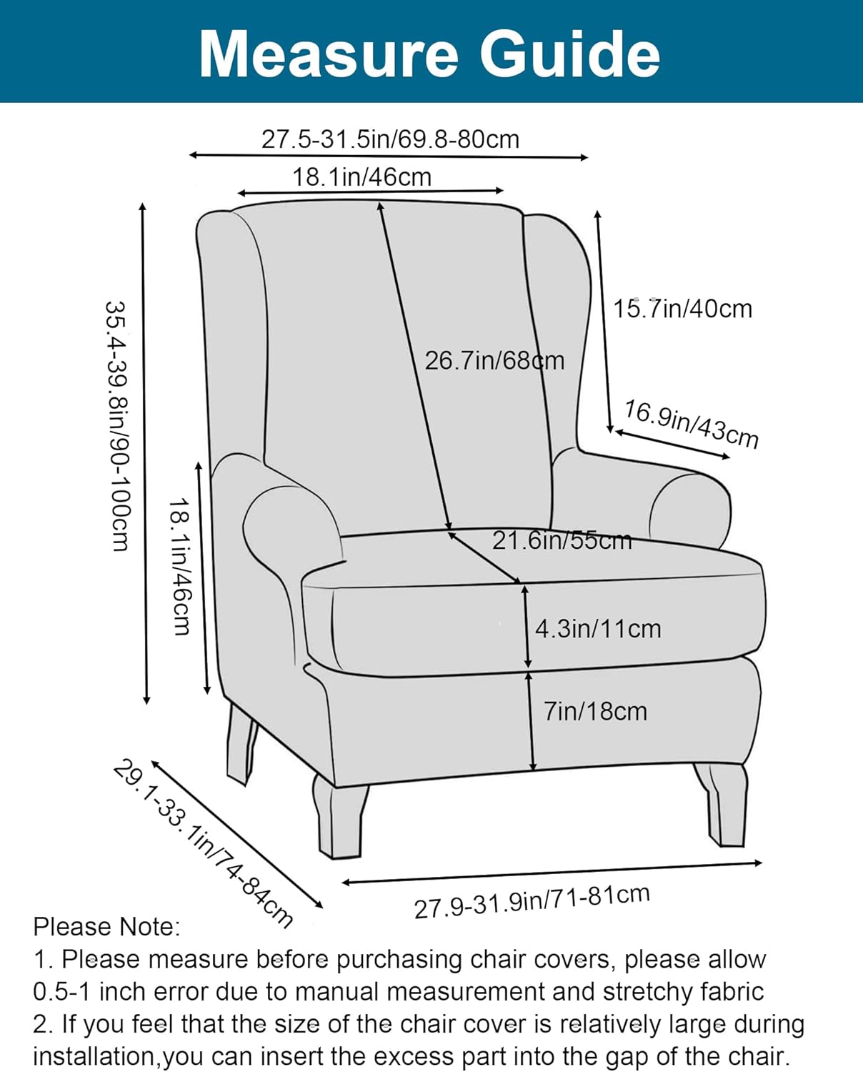 2 Chair,A21 CRFATOP Waterproof Wing Chair Slipcovers Piece Stretch Wingback Chair Cover Spandex Fabric Wingback