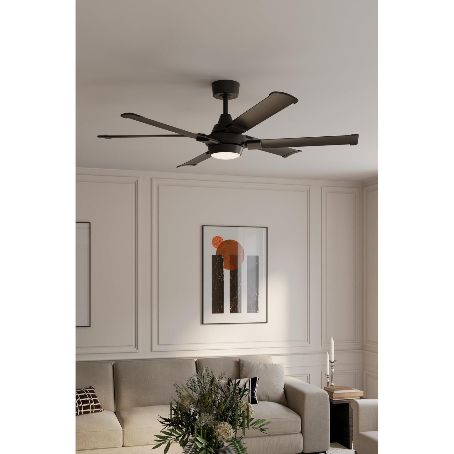 MINKA-AIRE Soarin 56" 6-Blade 5CCT LED Smart Ceiling Fan - Coal and Coal Blades with White Lens