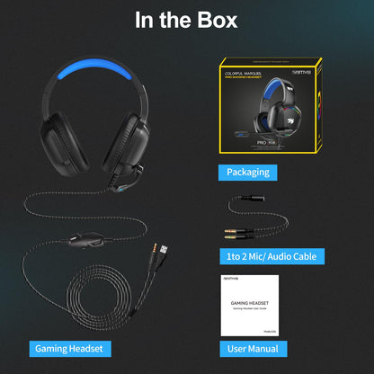 Gaming Headset with Microphone for Pc, Xbox One Series X/s, Ps4, Ps5, Switch, Stereo Wired Noise Cancelling Over-Ear Headphones with Mic, RGB, for Computer, Laptop, Mac, Nintendo (Blue)
