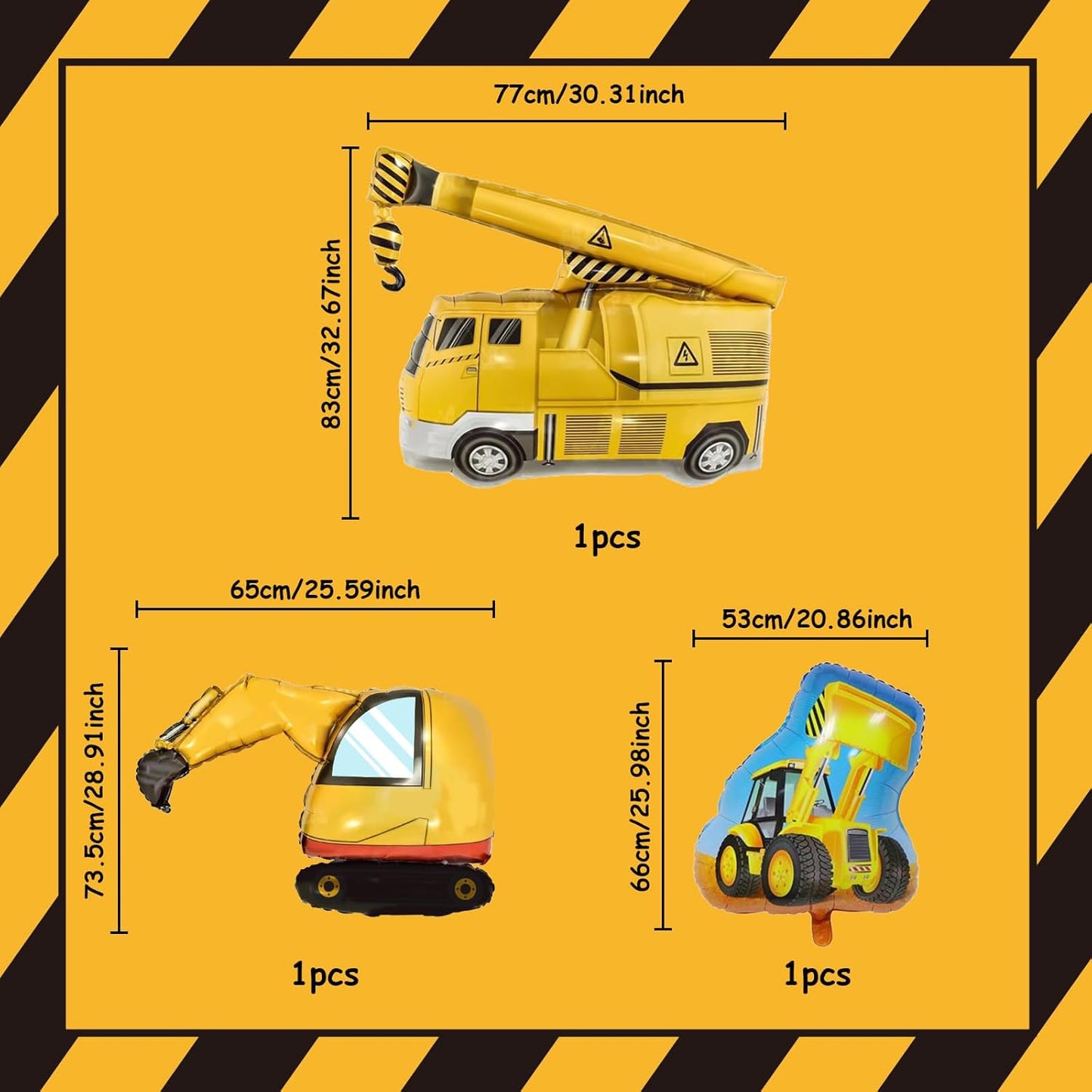 Teslite 4th 9Pcs 40 Inch 4 Bulldozer Set 4 Construction Balloons Birthday, Gold Number Balloons with Large Excavator