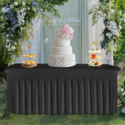 Tohetsuzp 2 Pack Black Table Skirt, Wrinkle-Free Spandex Table Covers 6ft, Elastic Fitted Washable Tablecloth for Rectangle Tables for Wedding, Banquet, Party, Events