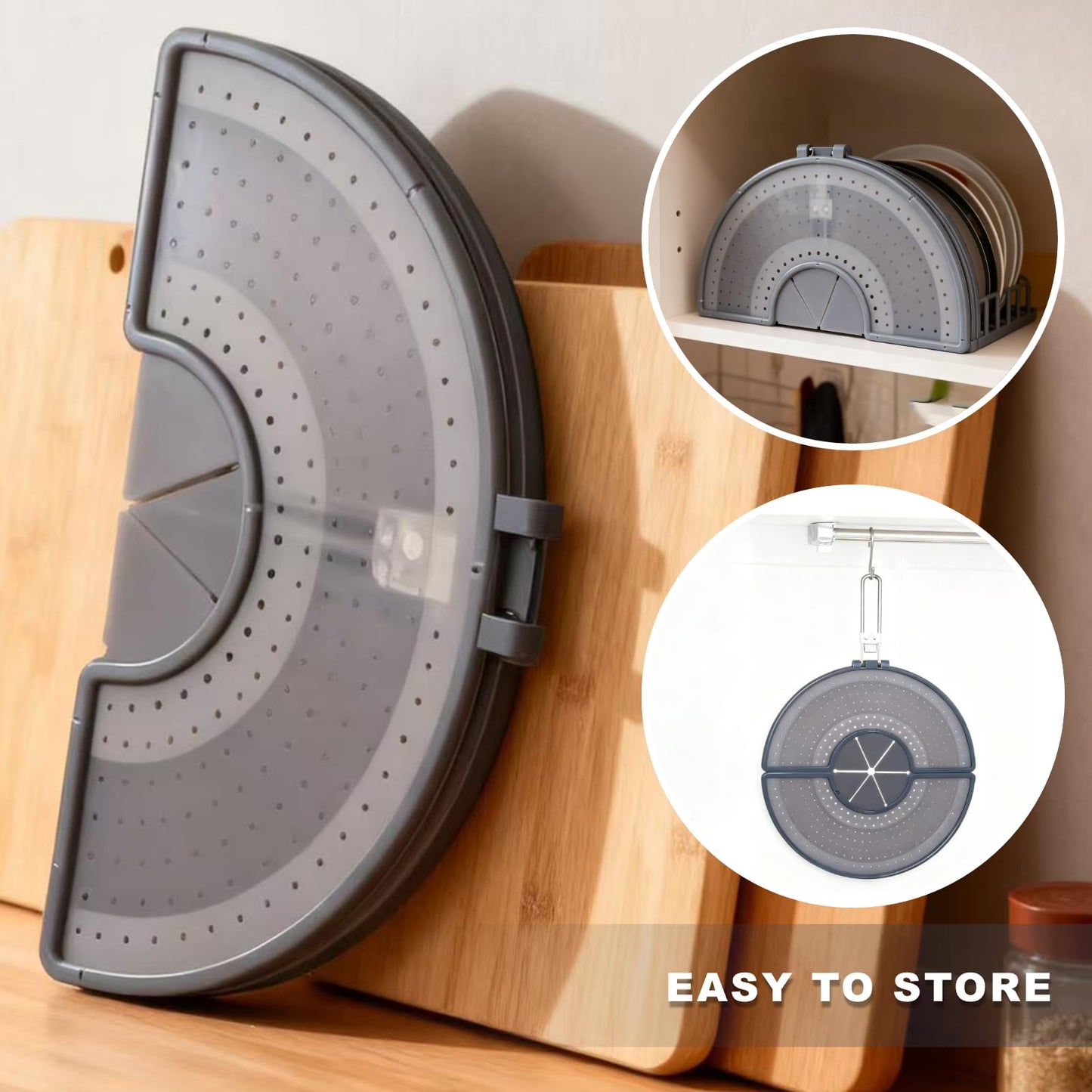 Foldable Splatter Screen with Handle For 10,11,12 and 13 Inch Frying Pan - Dual Folding Oil Guard,BPA-Free Silicone,Heat-Resistant Grip,Space Saving Fry Pan Cover for Mess-Free Cooking,Dishwasher Safe