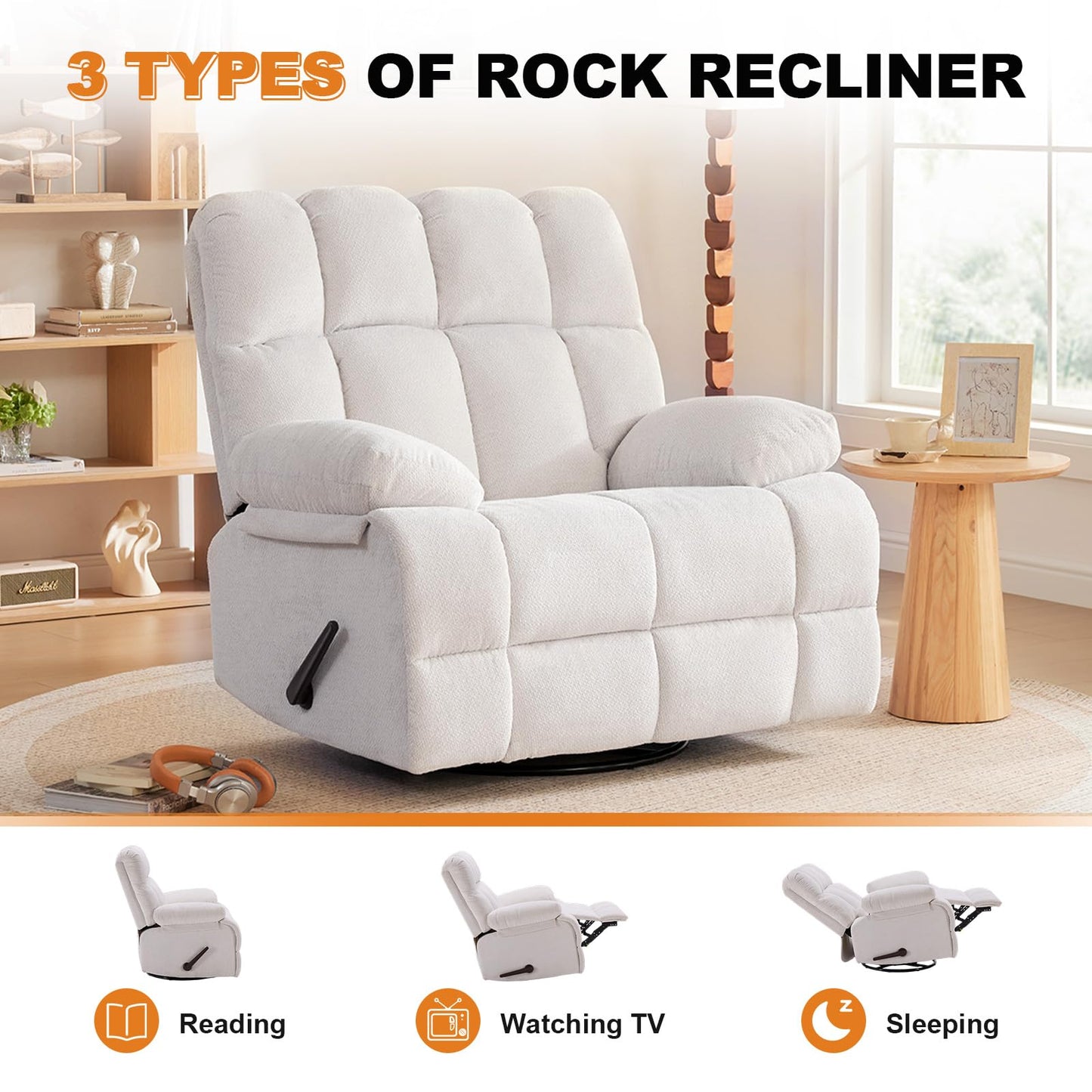 Eiayeebil 360° Swivel Glider Recliner, Oversized Recliner Rocker Chair, Extra Wide Manual Recliner, Overstuffed Soft Rocking Sofa Chair for Living Room& Bedroom (Beige)