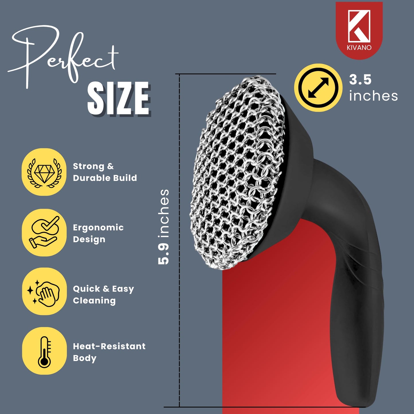 KIVANO Cast Iron Scrubber with Pan Scraper, 316L Chainmail Scrubber, Long Handle Cast Iron Cleaner for Dishes, Pans, Grills, Upgraded Chain Mail Scrubber for Grill Pan Skillet Wok Carbon Steel