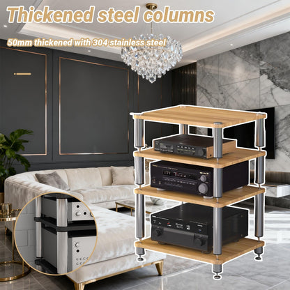 ZUGIATP HiFi 3 Tier AV Media Stand Wood Shelf Record Player Stand Stereo Cabinet Audio Tower Media Console Storage Shelf Audio Video Components(Light Walnut,Double Layer)
