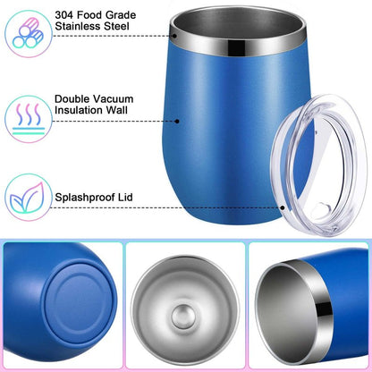 Vesici 16 Pack Wine Tumblers with Lid 12oz Stainless Steel Travel Mugs Stemless Double Wall Vacuum Insulated Wine Glasses Tumbler Bulk for Hot or Cold, Cocktails, Champaign, Whiskey, 16 Colors